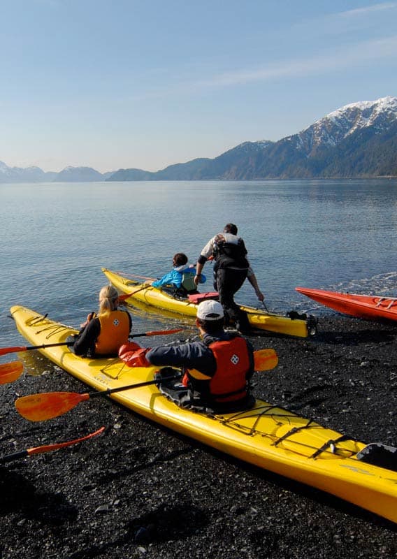 Kayakers casting off